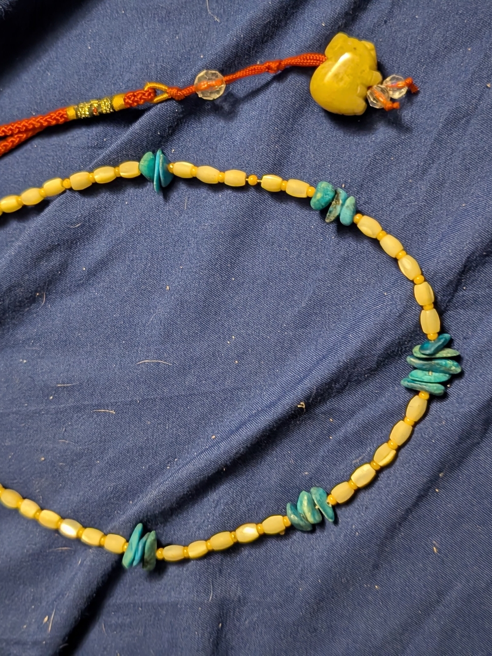 Handcrafted Turquoise & Cream Beaded Necklace - Women Jewelry